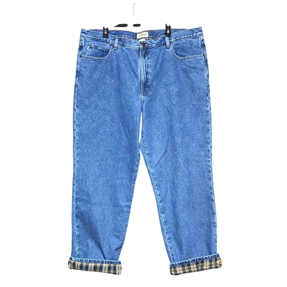 L.L. Bean Classic Fit Plaid Flannel‎ Lined Jeans Blue Denim Mens 42x32 100220
